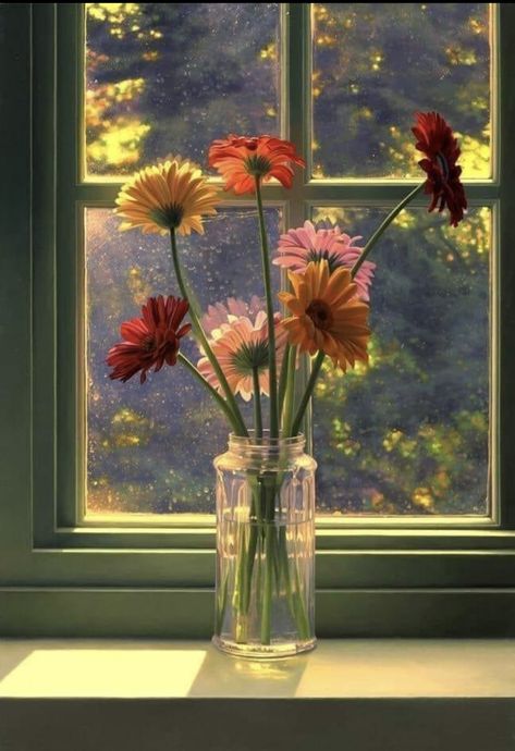 Flowers By Window, Flower Pictures, Art Inspo, Art Inspiration, Flowers, Art