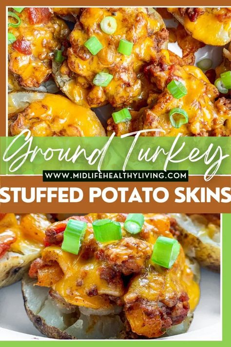 Stuffed Potato Skins, Stew Beef Chili, Stuffed Potato, Stuffed Pumpkin, Sugar Free Vegan, Potato Skins, Ground Turkey Recipes, Breakfast Lunch Dinner, Ground Turkey