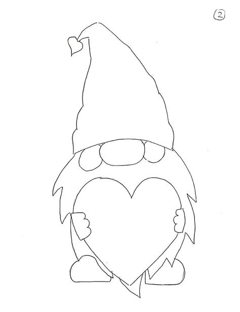 Valentine Gnome Drawing, Gnome Template Free Printable, Easy Gnome Drawing, Gnome Drawing Simple, Printable Gnome Patterns, Gnome Tattoos, Gnomes Drawing, Easy Drawings Ideas, Drawing Santa