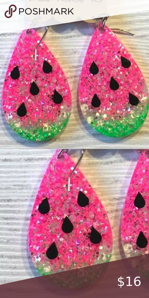 Glitter Watermelon Resin Acrylic Teardrop Dangle Earrings Acrylic Ideas, Resin Earring, Resin Acrylic, Resin Projects, Teardrop Dangle Earrings, Earring Ideas, Glitter Earrings, Earring Patterns, Resin Diy