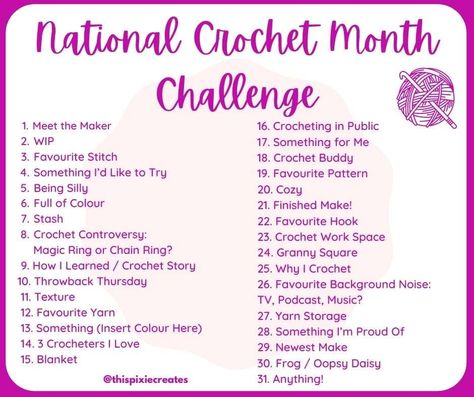 Participating in the National Crochet Month Challenge June Crochet Challenge, Crochet Challenge Projects, Crochet Challenge 30 Day, Outfit Prompts, Lace Crochet Scarf, 2024 Resolutions, Crochet Challenge, Crocheting Tips, Blouse Free Pattern