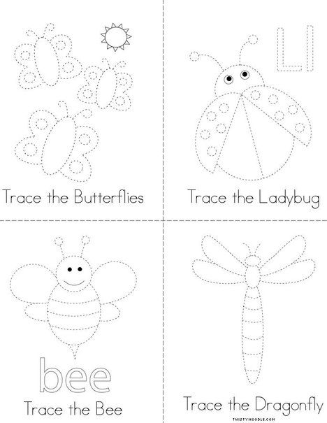 Insect Tracing Book from TwistyNoodle.com Preschool Creative Art, Toddler Printables, Shopkins Colouring Pages, Twisty Noodle, Tracing Practice, Preschool Reading, Tracing Sheets, Kindergarten Readiness, Beginning Readers