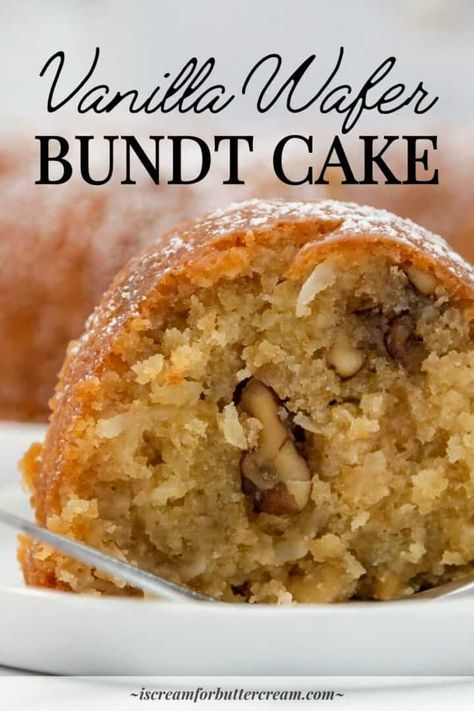 Bundt Cake Frosting Recipe, Bundt Cake Frosting, Bundt Cake Pan Recipes, Wafer Cake Recipe, Vanilla Wafer Dessert, Nilla Cookies, Vanilla Wafer Recipe, Old Fashioned Desserts, Vanilla Wafer Cake