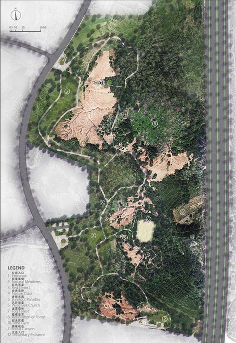 Gallery of Nanchang Red Earth Park / SHUISHI - 16 Forest Park Design, La Drawing, Analysis Diagram, Park Plan, Architecture Site Plan, Red Desert, Trail Design, Concept Models Architecture, Park Forest