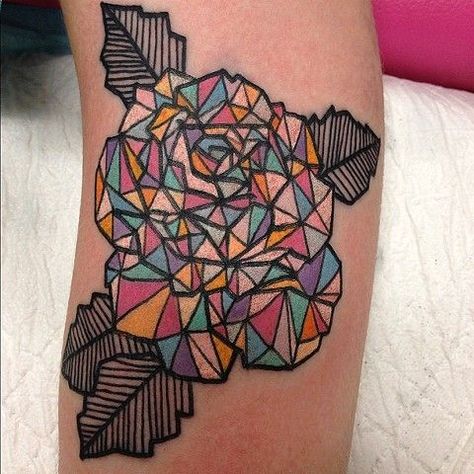 Kaleidoscope Rose | Best tattoo ideas & designs Kaleidoscope Tattoo, Origami Tattoo, Geometric Rose, Trendy Tattoos, Skin Art, Rose Tattoos, Love Tattoos, Tattoo Idea, Rose Tattoo