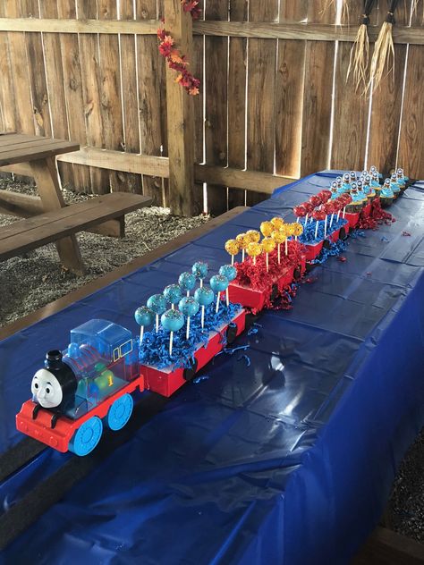 Thomas And Friends Dessert Table, Thomas First Birthday Party, Thomas And Friends Party Decorations, Thomas The Train 1st Birthday Party, Train Cookie Cake, Thomas Train 3rd Birthday, Thomas The Train Backdrop, Thomas The Train Party Decorations, Thomas 3rd Birthday