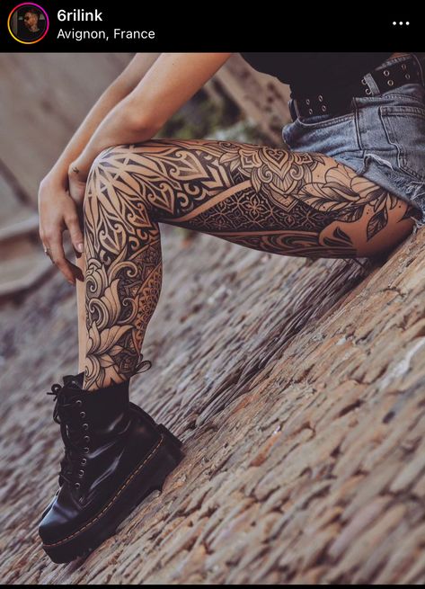 Mandala Tattoo Legs For Women, Women Large Tattoos, Sacred Geometry Leg Sleeve, Female Tattoo Leg Sleeve, Line Work Leg Sleeve, Ladies Leg Sleeve Tattoo, Full Leg Piece Tattoo, Geometric Leg Sleeve Women, Beautiful Leg Tattoos For Women