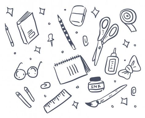 Stationary Items Drawing, Stationary Doodles, Stationary Items, Small Icons, Bujo Ideas, Stationary School, Cute Stationary, Vector Background Pattern, Easy Doodle Art