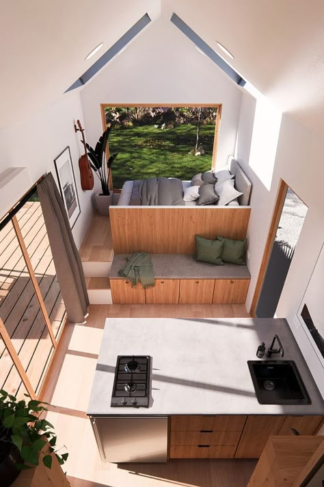 Tiny Houses On Wheels, Tiny House Designs, Små Rum Lidt Plads, Tiny Loft, Tiny House Bedroom, Small Tiny House, Tiny House Interior Design, Tiny House Layout, Small House Interior Design