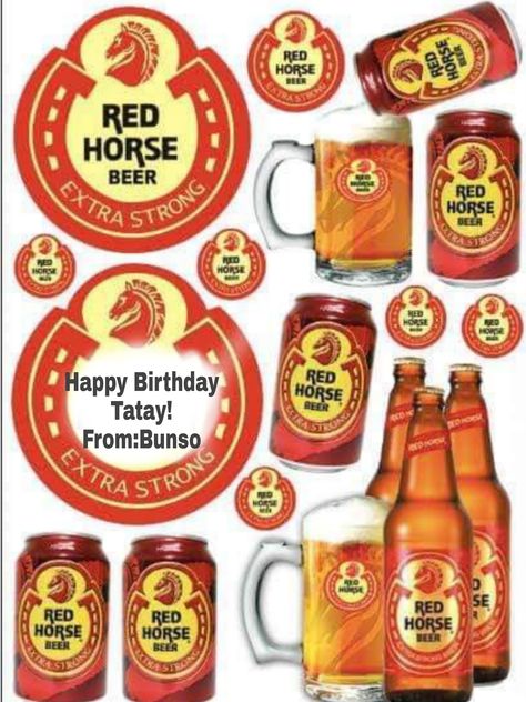 Tanduay Cake Topper, Red Horse Beer Cake, Tanduay Cake, Red Horse Beer, Beer Themed Birthday Party, Baby Elephant Cake, Beer Mug Cake, Liquor Cake, Horse Cake Toppers