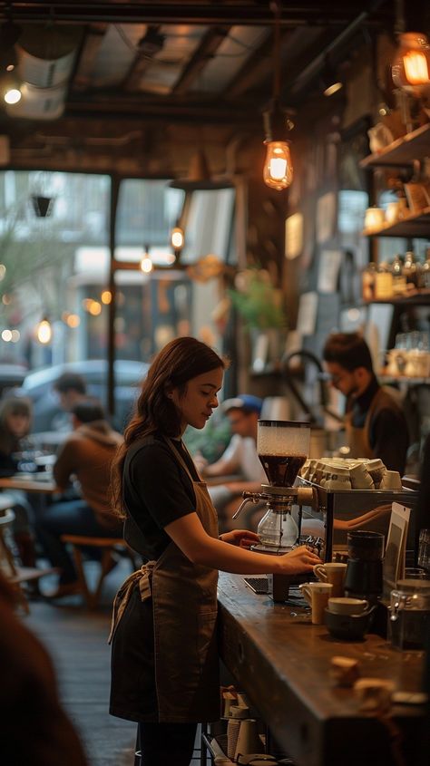 Barista Making Coffee: A focused barista diligently prepares a fresh cup of coffee in a bustling urban cafe. #barista #coffee #cafe #espresso #machine #aiart #aiphoto #stockcake ⬇️ Download and 📝 Prompt 👉 https://ayr.app/l/pSvZ Barista Making Coffee, Urban Cafe, Vietnam Coffee, Diy Kombucha, Coffee Image, Barista Cafe, American Cafe, Cafe Barista, Vietnamese Iced Coffee