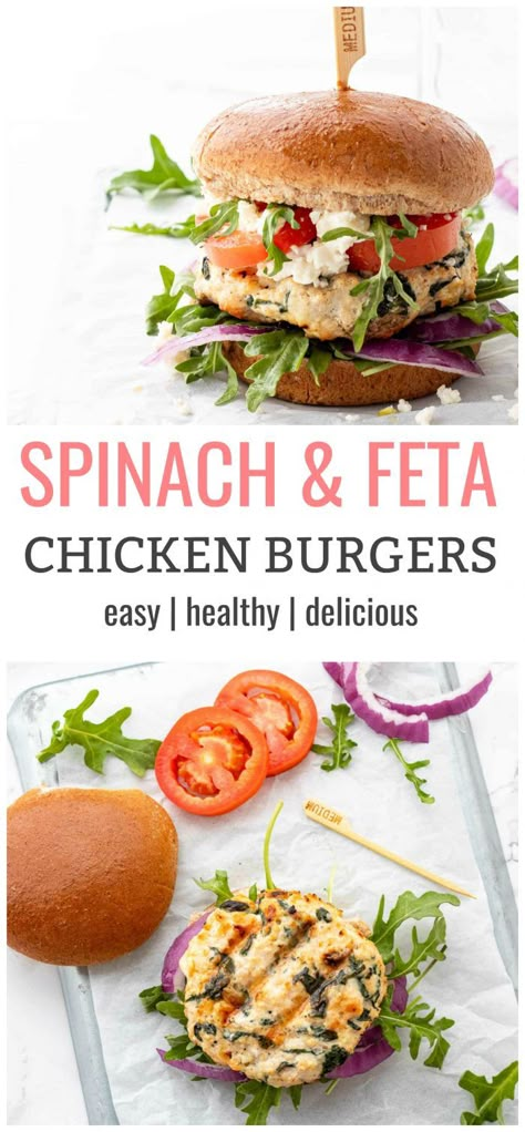 Healthy Ground Chicken, Feta Burgers, Mediterranean Burger, Spinach Feta Chicken, Chicken Burger Recipe, Healthy Burger Recipes, Chicken Feta, Ground Chicken Burgers, Simmering Pot