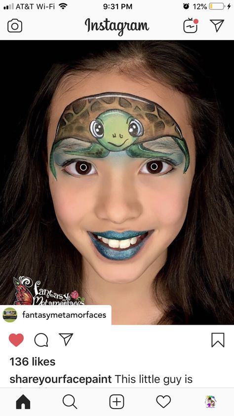 Sea turtle Face Painting Turtle, Sea Turtle Face Paint, Turtle Face Paint, Mermaid Face Paint, Sea Turtle Painting, Club Face, Green Turtle, Turtle Shell, Turtle Painting