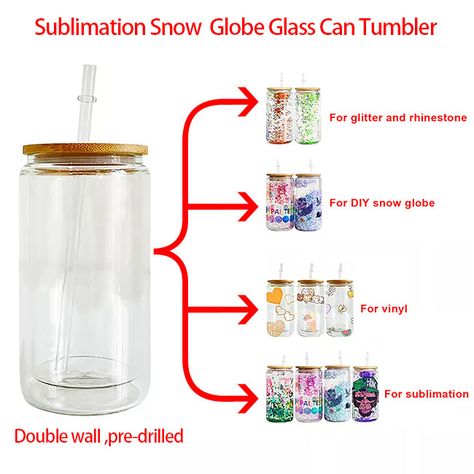 Glass Beer Can Cups Diy, Sublimation Snow Globe Tumbler, How To Sublimate Glass Beer Can, Sublimated Glass Can, Glass Beer Can Snow Globe, Glass Snow Globe Tumbler, Sublimation Beer Can Glasses, Snow Globe Glass Can, Sublimation Glass Beer Can