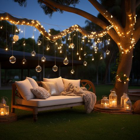 Christmas Decor Backyard, Christmas Patio Ideas, Backyard Christmas, Garden Christmas Decorations Outdoor, Backyard Christmas Decor Ideas, Christmas Decor Ideas Outdoor Yard, Lighted Branches, Outdoor Restaurant, Outdoor Decor Backyard