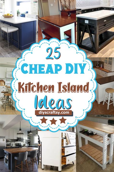 Kitchen Table Into Island, Desk Island Kitchen Diy, Diy Islands Kitchen, Kitchen Work Island, Diy Small Kitchen Island With Storage, Diy Kitchen Islands For Small Spaces, How To Make A Small Kitchen Island, Kitchen Islands With Wheels, Diy Butcher Block Island With Seating