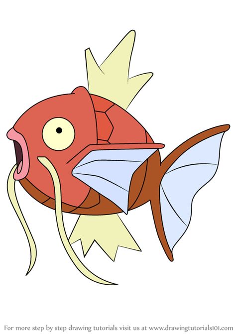 Learn How to Draw Magikarp from Pokemon (Pokemon) Step by Step : Drawing Tutorials Pokemon Magikarp, Flat Shapes, Pokemon Drawings, Step By Step Drawing, Learn To Draw, Drawing Tutorial, Pikachu, Graffiti, Pokemon