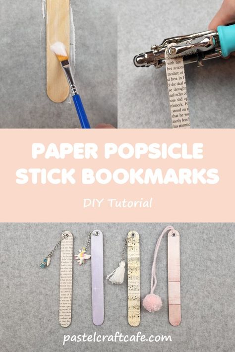 Icecreamsticks Bookmark, Ice Cream Stick Bookmark Ideas, Popsicle Bookmarks Diy, Scrap Paper Bookmarks, Ice Cream Stick Bookmark, Wooden Bookmarks Diy, How To Make Book Marks, Bookmark Ideas For Kids, Popsicle Stick Bookmarks