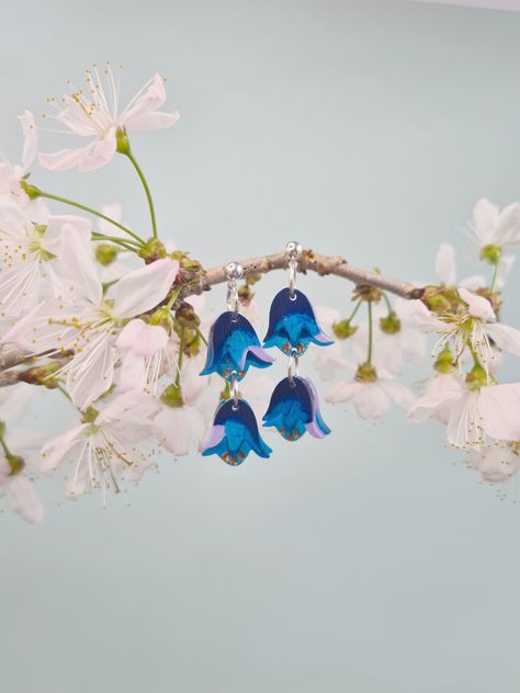 Bluebell Flower, Halloween 1st Birthdays, British Cottage, Blue Flower Earrings, Blue Bell Flowers, Resin Earring, Spring Colours, Birthday Badge, Mothers Day Flowers