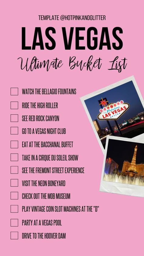 How many can you check off of this Vegas Bucket List? #lasvegas #vegasvacation Vegas Bucket List, Las Vegas Trip Planning, Vegas Summer, Vegas Trip Planning, Vegas Girls Trip, Vegas Birthday, Vegas Night, Las Vegas Vacation, Ultimate Bucket List