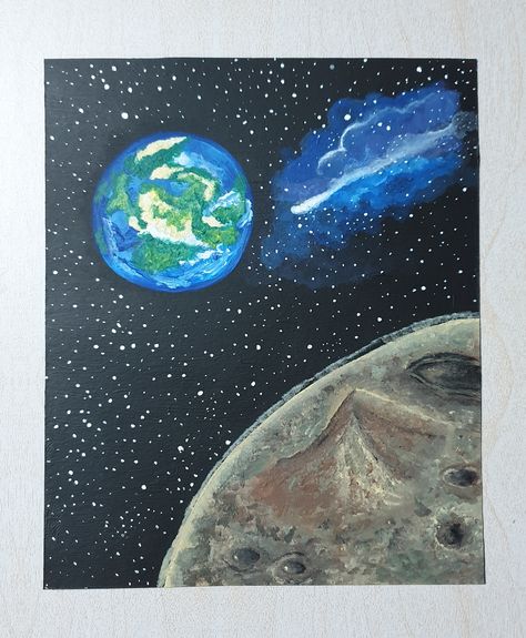 Earth From Space Drawing, Earth And Moon Drawing, Earth From Moon, Space Drawing, Planet Drawing, Painting Details, Space Drawings, Moon Drawing, Space Ideas