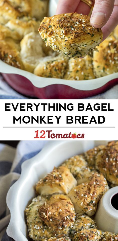 Everything Bagel Monkey Bread | 12 Tomatoes Twelve Tomatoes, Easy French Bread, Monkey Breads, Savory Monkey Bread, Easy French Bread Recipe, Bagel Bread, Homemade French Bread, Savory Breads, French Bread Recipe