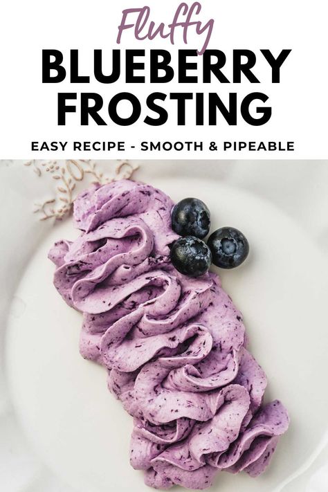 Whip up a heavenly treat with our easy recipe for Blueberry Frosting. Made with fresh or frozen blueberries, it's a stabilized, whipped mascarpone frosting that's ready in just 5 minutes. Perfect as a cake filling or cupcake topping, this frosting is infused with the rich flavor of blueberry coulis, adding a burst of fruity delight to your desserts. Blueberry Cake With Blueberry Frosting, Blueberry Whipped Cream Frosting, Cool Whip Frosting Cake, Blueberry Icing Recipe, Frozen Blueberries Recipes Easy, Blueberry Filling For Cake, Blueberry Cake Filling Recipe, Recipes Using Mascarpone, Blueberry Filling Recipe