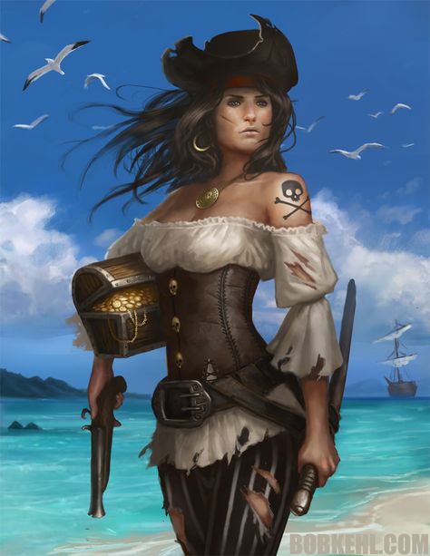 The Doubloons by Bob Kehl on ArtStation. Pirate Girl Tattoos, Pirate Wench, Pirates Cove, Pirate Art, Pirate Woman, Pirate Life, Fantasy Warrior, Monster Truck, Pics Art