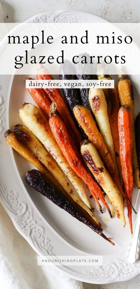 Maple Carrots, Miso Carrots Recipe, Roasted Maple Carrots, Miso Carrots, Maple Miso Glazed Carrots, Miso Butter Glazed Carrots, Maple Miso Roasted Carrots, Maple Dijon Carrots, Miso Glazed Carrots