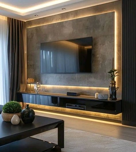 Tile Tv Wall, Living Room Built In Units, Tv Cabinet Design Modern, Hanging Tv On Wall, Wooden Temple For Home, Modern Tv Room, Tv Wall Decor Ideas, Modern Tv Wall, Latest Living Room Designs