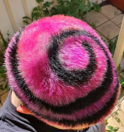 buzzcut hair hairstyle rainbow shaved head colourful hairdye bleach zigzag lightning pink blue green spiral hot pink black circle Buzzcut Designs, Buzzcut Hair, Head Aesthetic, Real References, Buzz Cut For Men, Shaved Head Designs, Shaved Hairstyles, Hair Colour Design, Dyed Hair Men