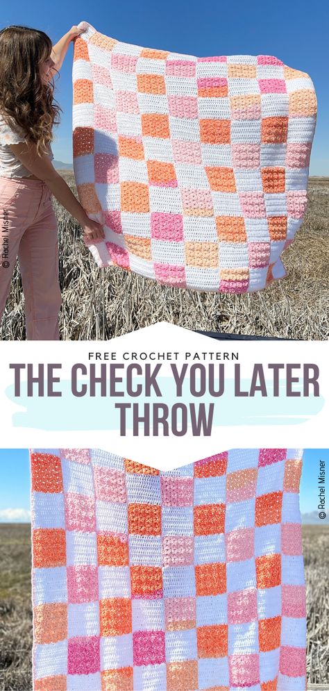 One Sitting Crochet Project, Cute Crochet Throw Blanket, Beautiful Crochet Blanket Patterns Free, Granny Square Gingham Blanket, Crochet Granny Square Throw Blanket, Crochet Graphghan Free Pattern, Preppy Crochet Projects, Cute Crochet Blanket Patterns Free, Check Crochet Blanket