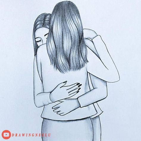 Best Friend Drawing Sketches, Best Friends Hugging, Friendship Sketches, Best Friend Sketches, Girl Best Friends, Beautiful Pencil Sketches, Mothers Day Drawings, Girls Drawing, Friends Sketch