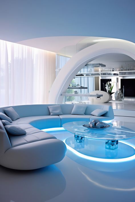 Take a tour through the future with this exquisite Futuristic Living Room. Luxurious and high-tech, it's a perfect blend of style and sophistication. Futuristic Living Room, Futuristic Apartment, Futuristic Room, Futuristic Bedroom, Futuristic Interior Design, Futuristic House, Futuristic Home, Home Decor Ideas Living Room, Futuristic Interior