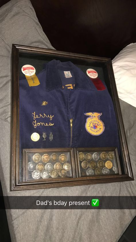 FFA framed jacket Ffa Convention Packing List, 4 H Pen Decorations, Construction Parade Float Ideas, Ffa Jacket Shadow Box Ideas, Ffa Awards Display, Ffa National Convention Packing List, So God Made An Ag Teacher, Ffa Backdrop, Ffa Jacket Display