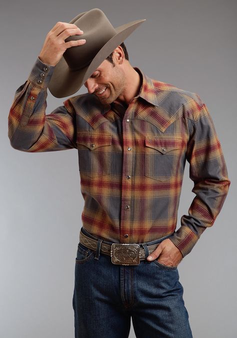 Stetson Mens Cowboy Shirt - Cuyanhoga Cowboy Look Men Style, Man Casual Outfit, Mens Western Outfits, Mens Cowboy Style, Western Outfits Mens, Mens Cowboy Shirts, Cowboy Shirts For Men, Cowboy Outfit For Men, Mens Western Wear