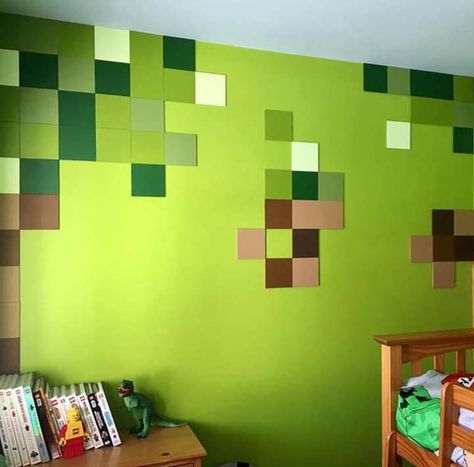 Minecraft Bedroom Wall Mural, Minecraft Mural, Boys Minecraft Bedroom, Minecraft Room Decor, Minecraft Diy, Minecraft Bedroom Decor, Boys Bedroom Makeover, Minecraft Bedroom, Boy Bedroom Design