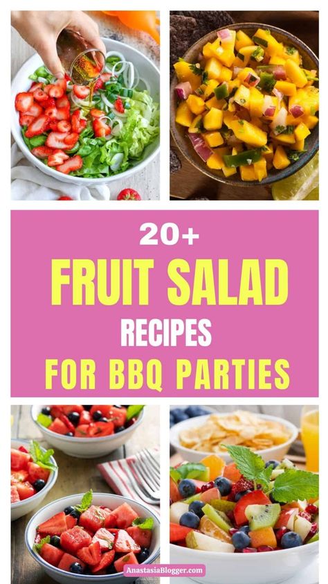 Looking for delicious summer fruit salad ideas to spruce up your upcoming family BBQ party? Explore these 23 refreshing options that are just perfect for outdoor gatherings. Add a splash of color and flavor to your event with these delightful fruit salads that will surely impress your guests. Whether you prefer classic combinations or unique twists, there's something for everyone in this versatile collection. Elevate your BBQ experience with these vibrant and tasty fruit salad recipes! Fruit For Bbq Summer Parties, Summer Fruit Salad, Summer Fruit Salad Recipe, Watermelon Fruit Salad, Stone Fruit Salad, Berry Fruit Salad, Watermelon Salad Recipes, Tropical Fruit Salad, Healthy Fruit Salad