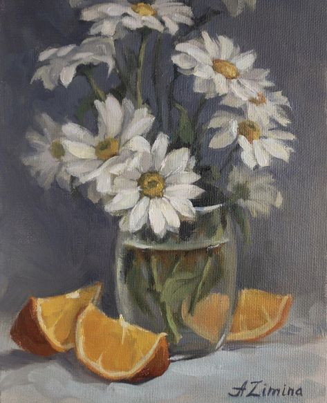 Painting Ideas Realistic, Flowers To Paint, Painting Daisies, Object Painting, Oil Painting Still Life, Landscape Art Painting, Floral Oil Paintings, Floral Oil, Nature Art Painting