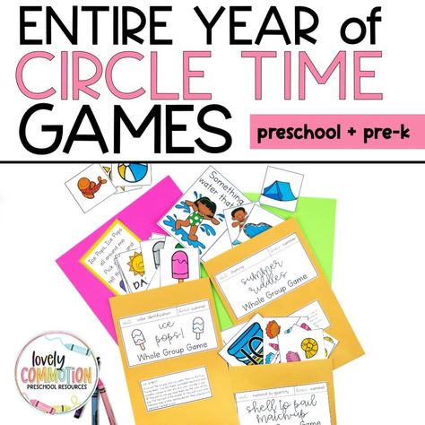 Top 5 Favorite Games for Circle Time - Lovely Commotion Preschool Resources Preschool Circle Time Games, Circle Time Games For Preschool, Fall Circle Time, Transitional Kindergarten Classroom, Preschool Circle Time Activities, Circle Time Board, Circle Time Games, Rhyming Games, Kindergarten Classrooms