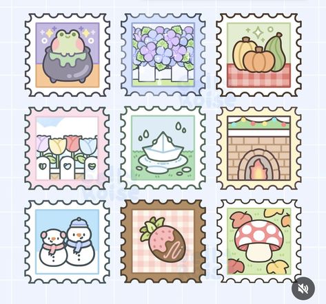 Aesthetic Stamp Stickers, Kawaii Stickers Printable Scrapbooking, Printable Kawaii Stickers, Cute Stickers Printable Kawaii Stamps, Peach Sticker, Book Cover Page Design, Whimsical Art Journal, Sticker Design Inspiration, Cute Easy Doodles