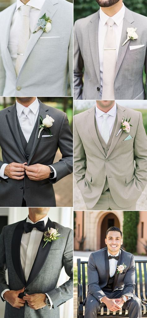 cd758e8f59dfdf06a852adad277986ca Wedding Suits Men Grey, Boutonniere Ideas, Best Wedding Suits, Wedding Groomsmen Attire, Groomsmen Grey, Wedding Themes Spring, Groom Wedding Attire, Mill Wedding, Suit Ideas