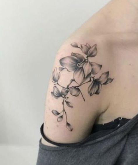 Orchid Tattoo Images 2E3 Tattoo Ideas On Shoulder, Orchid Tattoo Ideas, Tattoo Orchid, Floral Shoulder Tattoo, Orchid Tattoos, Feather Tattoo Arm, Lisa Tattoo, Orchid Flower Tattoos, Exotic Tattoos