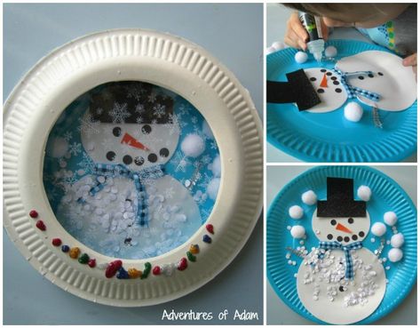 How to make a paper plate snowglobe Classroom Snowglobe Craft, Kids In Snowglobe Craft, Paper Plate Snowglobe, Plastic Plate Snow Globe Craft, Kid Friendly Art, Snowmen Activities, December Crafts, Math Crafts, Christmas Crafts For Kids To Make