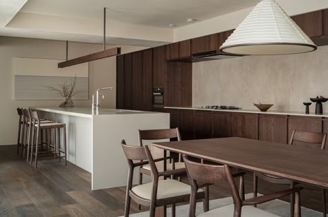 Azabu Residence, Dark Japandi, Modern Japanese Kitchen, Dark Wooden Furniture, Keiji Ashizawa, Miele Kitchen, Japandi House, Japanese Style Kitchen, Japandi Interior Design