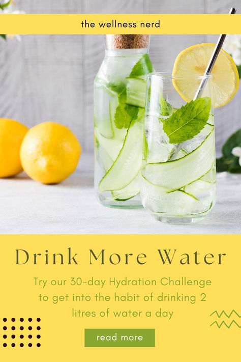 cucumber water in a glass topped with lemon Water Goals, Hydration Challenge, Hydration Tips, Tone Arms, Drinking More Water, Habit Building, Benefits Of Drinking Water, Baking Soda Benefits, Water Per Day