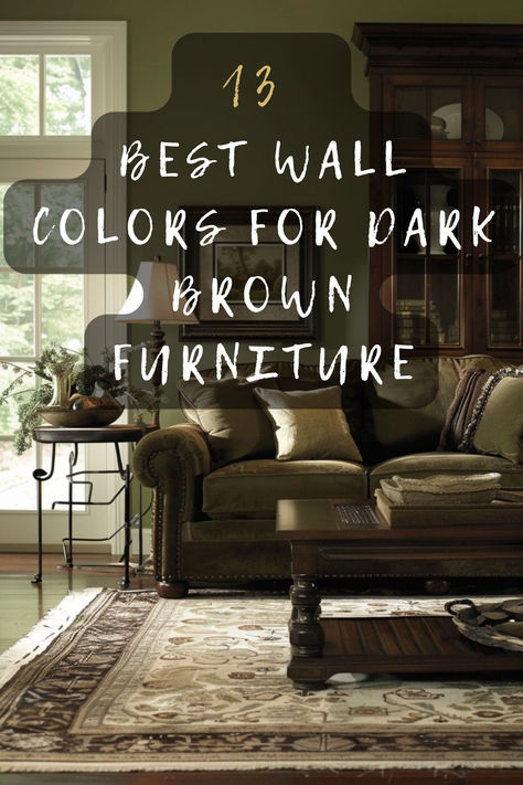 Got dark brown furniture? Discover 13 wall colors that complement your rich, dark pieces perfectly. Transform your space with these stylish and harmonious color choices. Click to explore! 🎨✨ #HomeDecor #WallColors #DarkBrownFurniture #InteriorDesign #ColorPalette Wall Color For Brown Couch, Grey Wall Brown Furniture, Dark Furniture Light Walls Living Room, Dark Brown Furniture Wall Color Ideas, Wall Color With Dark Furniture, Wall Colors For Dark Furniture, Dark Brown Paint Living Room, Best Paint Colors For Living Room With Brown Furniture, Paint Colors With Brown Furniture