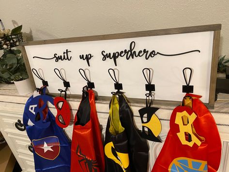 Black And White Superhero Room, Neutral Superhero Bedroom, Kids Superhero Bedroom, Diy Superhero Decor, Superhero Bedroom Boys, Modern Superhero Bedroom, Super Hero Boys Room, Superhero Dresser, Design A Superhero