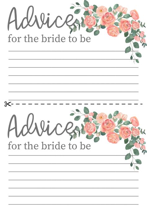 free printable advice for the bride to be cards Advice For The Bride To Be Printable Free, Advice For The Bride Printable Free, Bridal Shower Games Free Printables, Free Bridal Shower Printables, Bride Template, Bridal Advice Cards, Hens Ideas, Bridal Shower Advice Cards, Bridal Advice