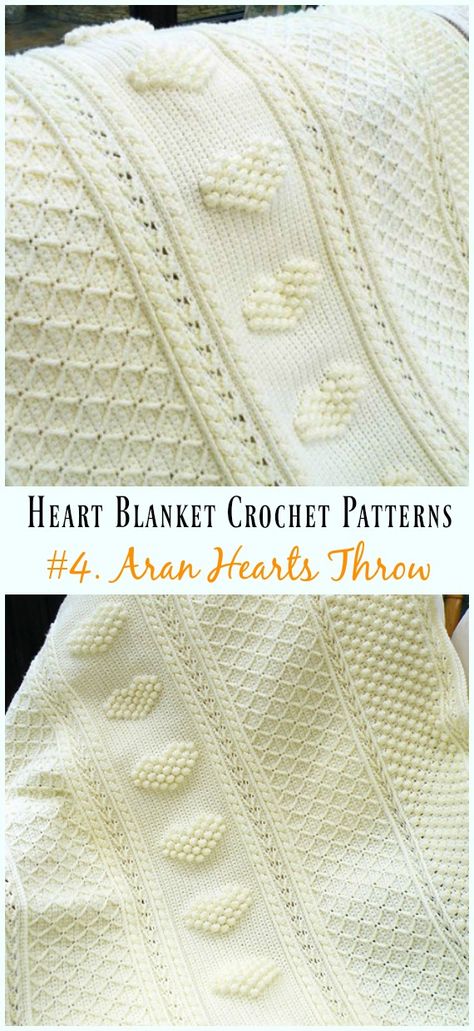 Crochet Aran Hearts Throw Blanket Free Pattern - #Heart; #Blanket; #Crochet Free Patterns Heart Blanket Crochet, Heart Blanket Crochet Pattern, Heart Blanket Pattern, Crochet Heart Blanket, Heart Blanket, Crochet Afgans, Crochet For Beginners Blanket, Crochet Blanket Afghan, Crochet Wedding